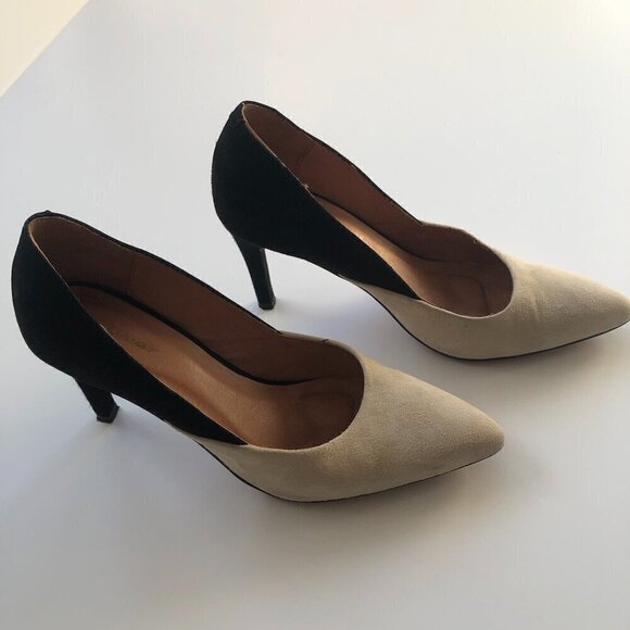INWEAR Shoes Ivory/Cream & Black 3" high heels Upper Suede Leather EU39 US8/8.5 - Picture 1 of 16